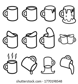12 mug line icon set vector illustration. 