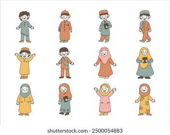 12 Muslim Kids Character Set