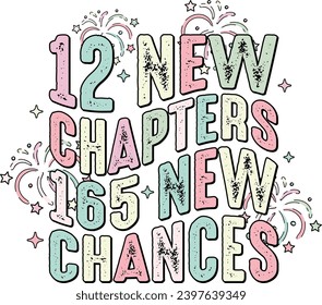 12 New Chapters 365 New Chances, Retro Design, Disco Ball, New Years Eve, 2024, Simple New Year