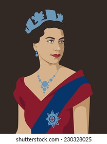 12 November 2014: Vector Illustration, Portrait Of Young Elizabeth II British Queen 