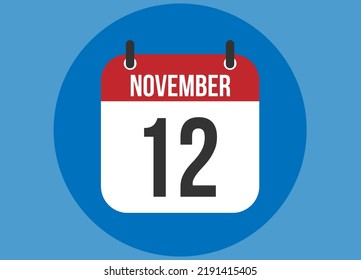 12 November blue calendar vector. Calendar november with circle in background clear.