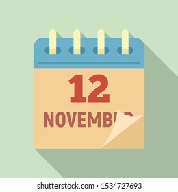 12 november calendar icon. Flat illustration of 12 november calendar vector icon for web design