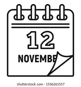 12 november calendar icon. Outline 12 november calendar vector icon for web design isolated on white background