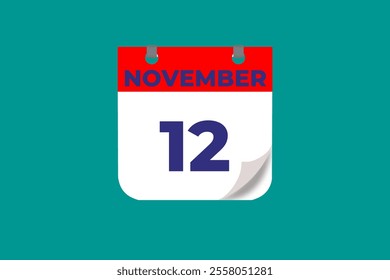 12 November calendar icon text page monthly web design on red, and blue background vector, icon, or illustration with the month of November 12
