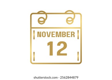 12 November calendar icon text page monthly web design on golden and white background vector, icon, or illustration with the month of November 12