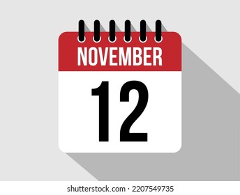 12 November calendar vector icon. Red november date for the days of the month