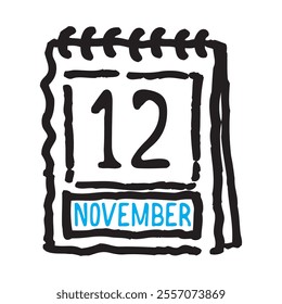 12 November date calendar - A simple yet elegant line art illustration of a date calendar captures the essence of organization and timekeeping. The clean lines and minimalistic design 