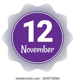 12 November, Date template. Useful design for calendar or event promotion. Vector illustration EPS 10 File. Isolated on white background. 