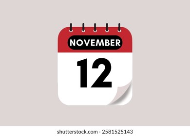 12 November month single day vector, illustration, calendar with rose red, black and off-white color background calendar November 12