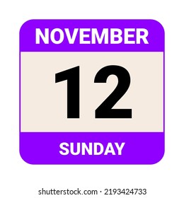12. November, Sonntag. Datumsvorlage. Nützliches Design für Kalender- oder Veranstaltungswerbung. EPS10 Datei, Vektorgrafik.  