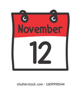 12 November. Vector flat daily calendar icon. Date and time, day, month. Holiday