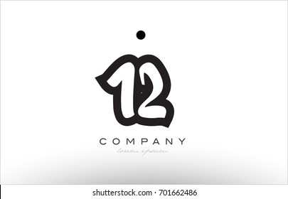 12 number black white bold logo vector creative company icon design template hand written background