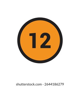 12 Number icon vector Orange Circle with Black design