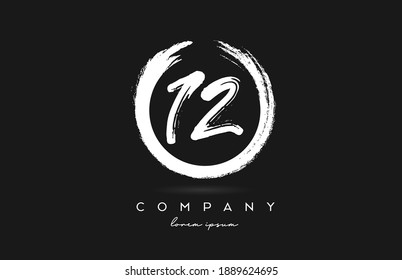 12 number logo icon in black and white. Vintage grunge design for company and business with circle