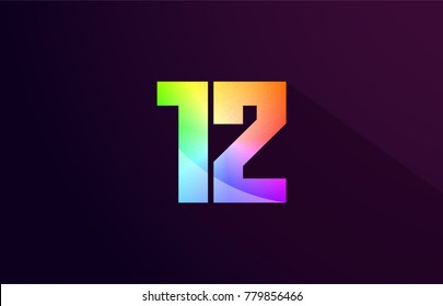12 number logo icon design with rainbow color and purple black background