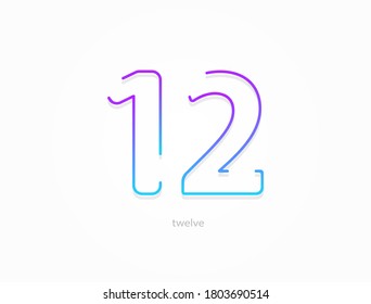 12 number, modern gradient font alphabet. Trendy, dynamic creative style design. For logo, brand label, design elements, application and more. Isolated vector illustration