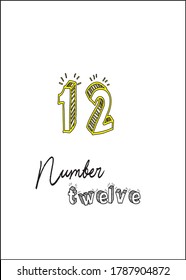 12 number t-shirt mock-up Sketch 3d. Motivational design for printing t-shirts, mugs, Poster, Cover page, and Banner.