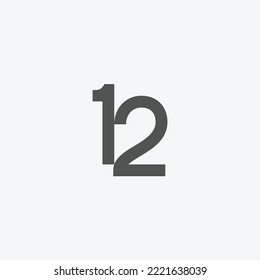 12 Number Twelve Simple Minimal Logo Icon Sign Design Concept. Vector Template. Isolated Object On Background