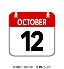 12 October, calendar date icon on white background.