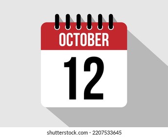 12 October calendar vector icon. Red october date for the days of the month