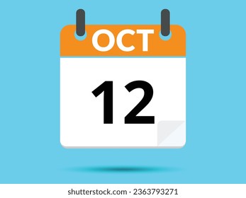 12 October. Flat icon calendar isolated on blue background. Vector illustration.