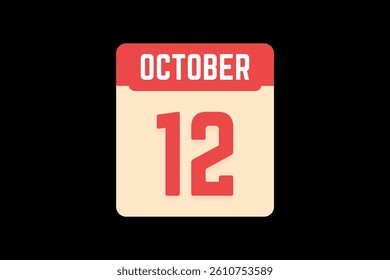 12 October icon text page monthly web design on coral, white, tangerine and black background vector, icon, or illustration with the month of October 12