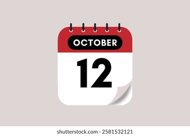 12 October month single day vector, illustration, calendar with rose red, black and off-white color background calendar October 12