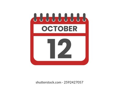 12 October month single day vector, illustration, calendar with red, black and white color background calendar October 12