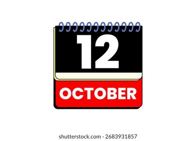 12 Oktober Monat einzelne Tag Vektor, Illustration, Kalender mit roten, schwarzen, gelben und weißen Farbe Hintergrund Kalendersymbol Oktober 12