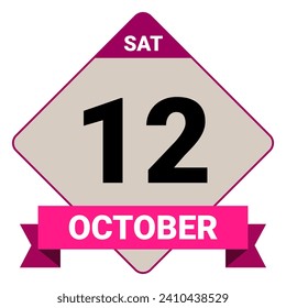 12 October, Saturday. Date template. Useful design for calendar or event promotion. Vector illustration EPS 10 File. Isolated on white background. 