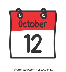 12 October. Vector flat daily calendar icon. Date and time, day, month. Holiday