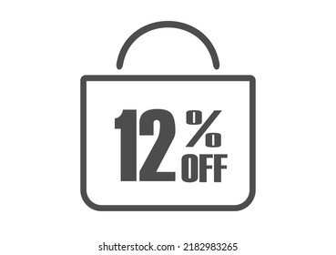 12% Off. Banner for products and services. Shopping bag vector.