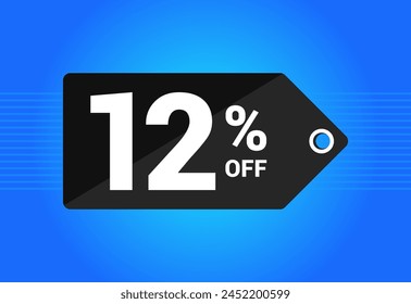 12% off. Black and blue tag with Twelve Percent discount. Shopping concept vector. Vector illustration.