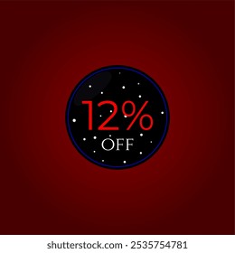 12% de desconto. Preto e vermelho com estrelas. Promoções de compras, Vendas de lojas. Design de vetor de marca. Doze por cento de desconto.