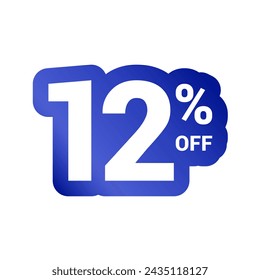 12% off. Discount number of percent sign in white and blue colors. Twelve percent of discount. Symbol tag vector badge template. Sale offer price sign.