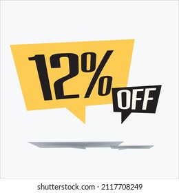 12% off discount sticker sale yellow tag isolated vector illustration. discount offer price label, vector price discount symbol floating