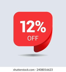 12% off discount, twelve percent chat balloon. Special offer sale red tag. Concept of the price list for discounts. Advertising campaign, sales, label offer. Vector illustration.