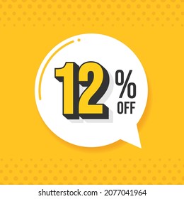 12% off. Discount vector for sales, labels, promotions, offers, stickers, banners, tags and web stickers. New offer. White and black discount balloon emblem on yellow background.