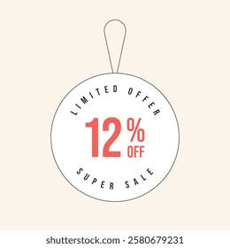 12% OFF flat design of label. Super Sale twelve percent off. Sticker illustration limited offer. Vector illustration.