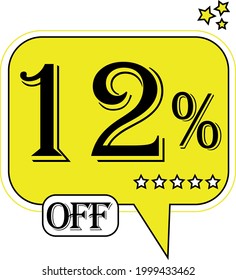 12% off Floating yellow balloon for promotional offers and discounts.