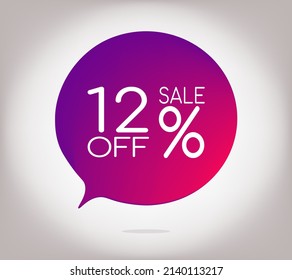 12% off gray gradient banner. Vector illustration label, colorful gradient label design or color transition for your modern design discount campaign promotion