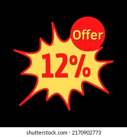 12 % Rabatt (Angebot) mit roter und gelber Online-Discount-Explosion-Sprech-Blase, Blase	