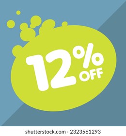 12% de descuento, porcentaje en un círculo coloreado, promoción, gran venta, fondo colorido