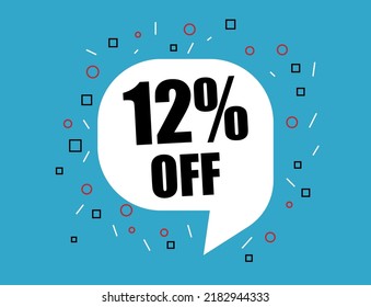 12% off promotion. Price reduction banner for web. White discount balloon on blue background.