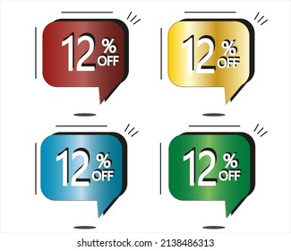 12% off. Red, yellow, blue and green stickers. Vector with four colorful balloons for special offers