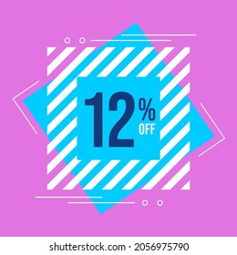 12% off sale. Discount price. Announcement of special offer with discount. Conceptual banner in lilac, light blue, dark blue and white for promotions and offers with a 12 percent discount..eps