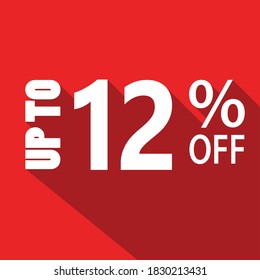 up to 12% off white text on a red background