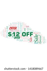 $12 Off word cloud. Wordcloud made with text only.