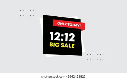 12 to 12 only today big sale editable web banner vector art illustration design with black red shapes yellow white bold font on light gray background grab attention unique trending marketing template