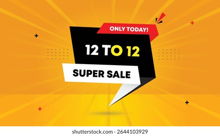 12 to 12 only today super sale editable web banner icon badge label design template black red white shapes elements sale business abstract yellow orange sunshine background gradient 4k